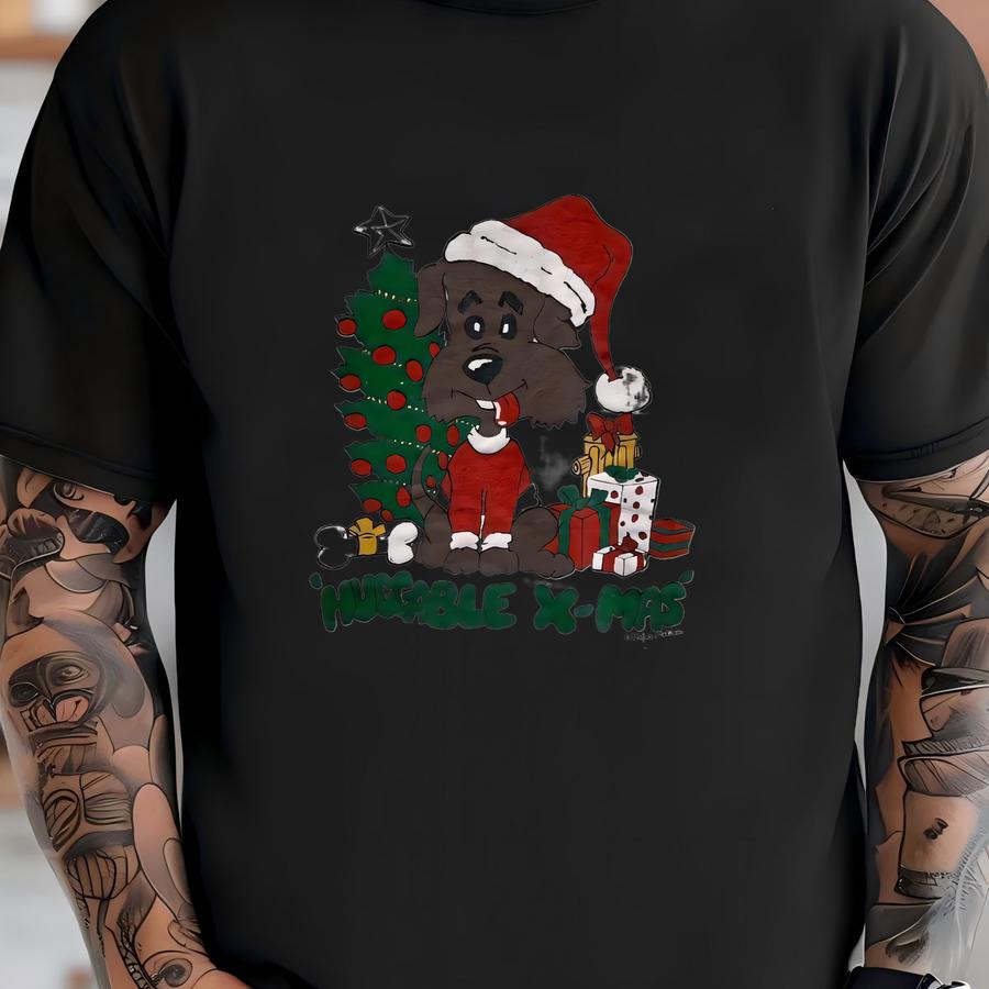 Vintage 90s Huggable Xmas Hoodie Size 2xl Funny Dog Christmas Tee Cute Puppy Santa Hat Holiday Season Art Shirt Christmas Tree T-shirt