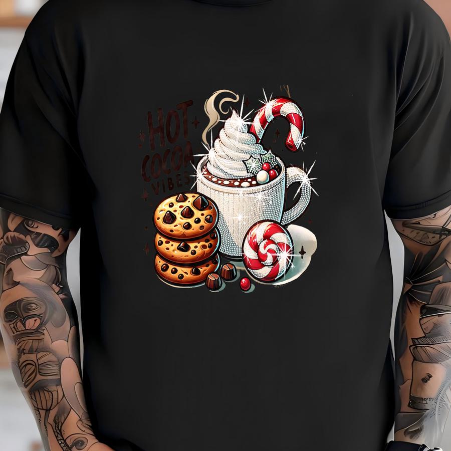 Hot Cocoa Vibes Christmas Shirt: Rhinestone Holiday Graphic Tee T-shirt