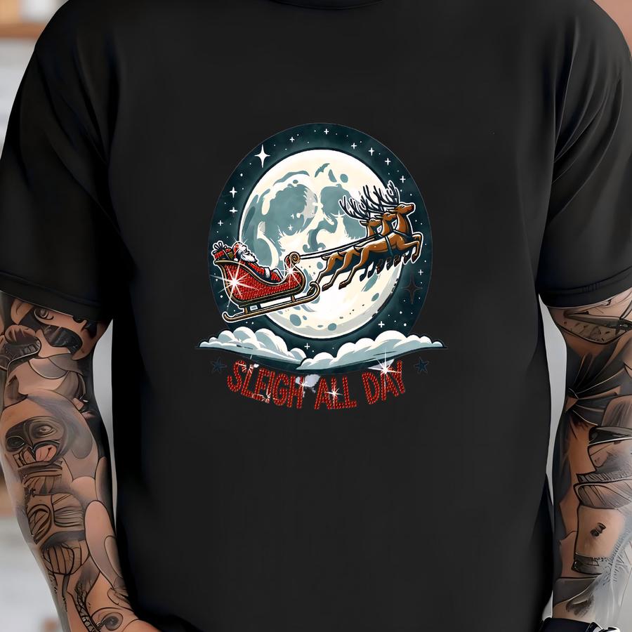 Sleigh All Day Christmas Shirt: Rhinestone Holiday Party Sparkle T-shirt