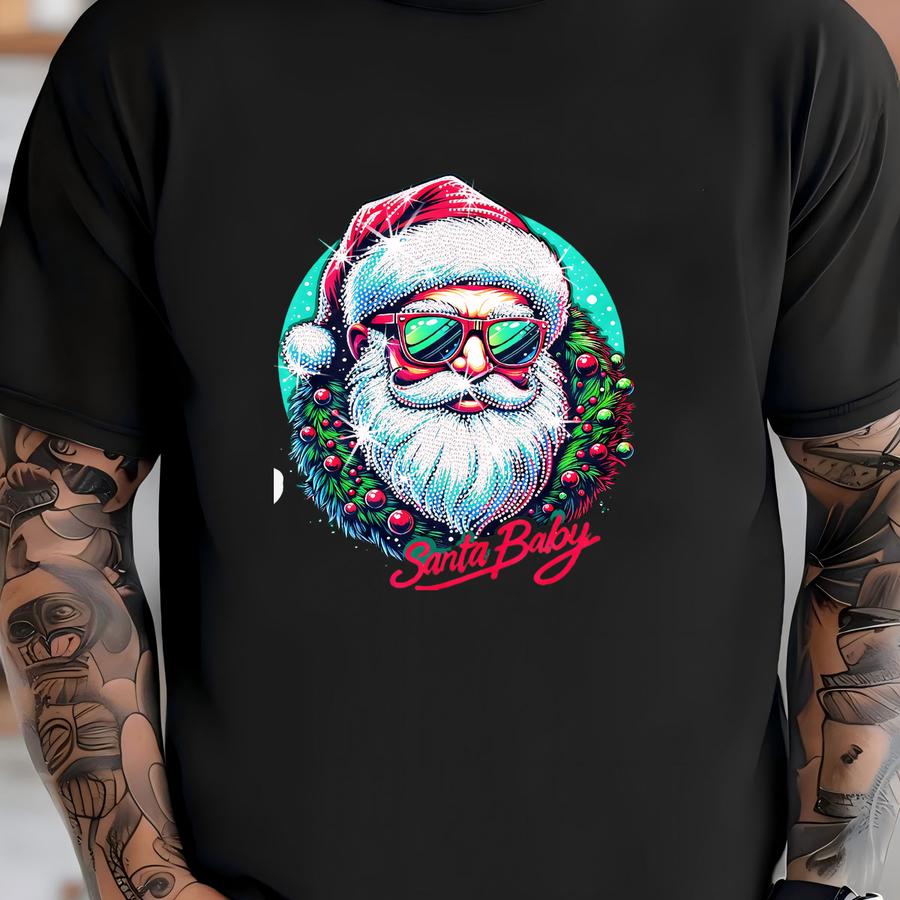 Santa Baby Rhinestone Christmas Graphic Shirt: Holiday Sparkle T-shirt