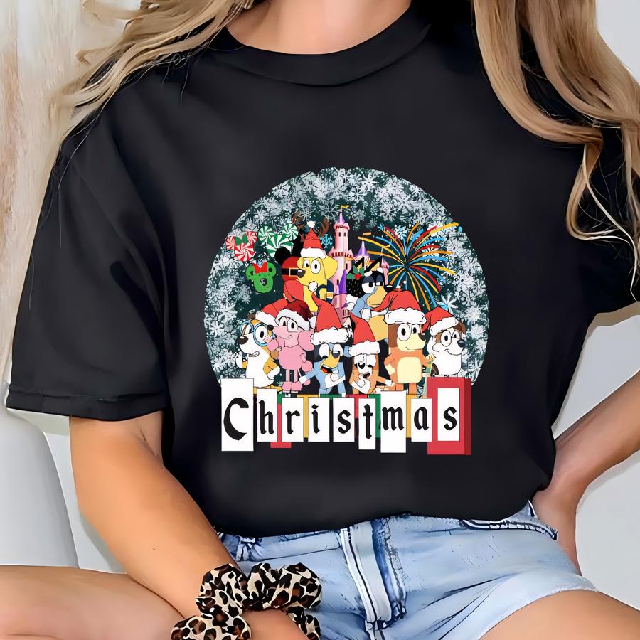Snow Globe Blue Dog Christmas Sweatshirt | All Characters Holiday Family Shirt T-shirt