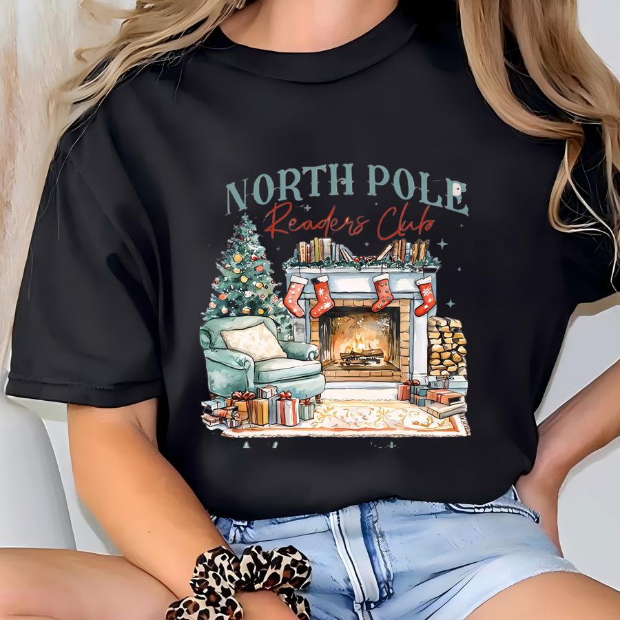 Christmas Sweatshirt North Pole Reading Club Retro Books And Coffee Sweater, Winter Sweatshirt, Holiday Sweatshirt, Book Lover Gift T-shirt