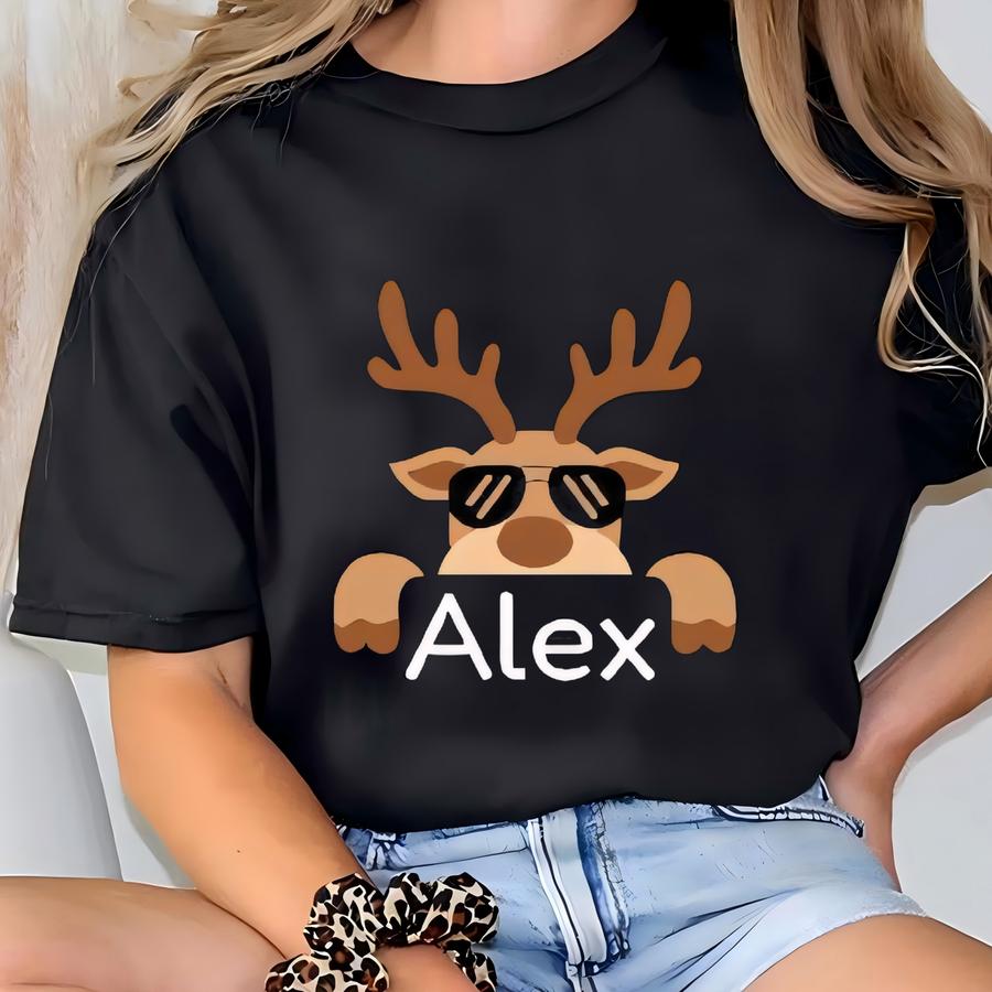 Reindeer Family Christmas Shirt,,custom Family Name Tee,funny Christmas Tee,gift For Christmas,xmas Gift,personalized Christmas Family Shirt T-shirt