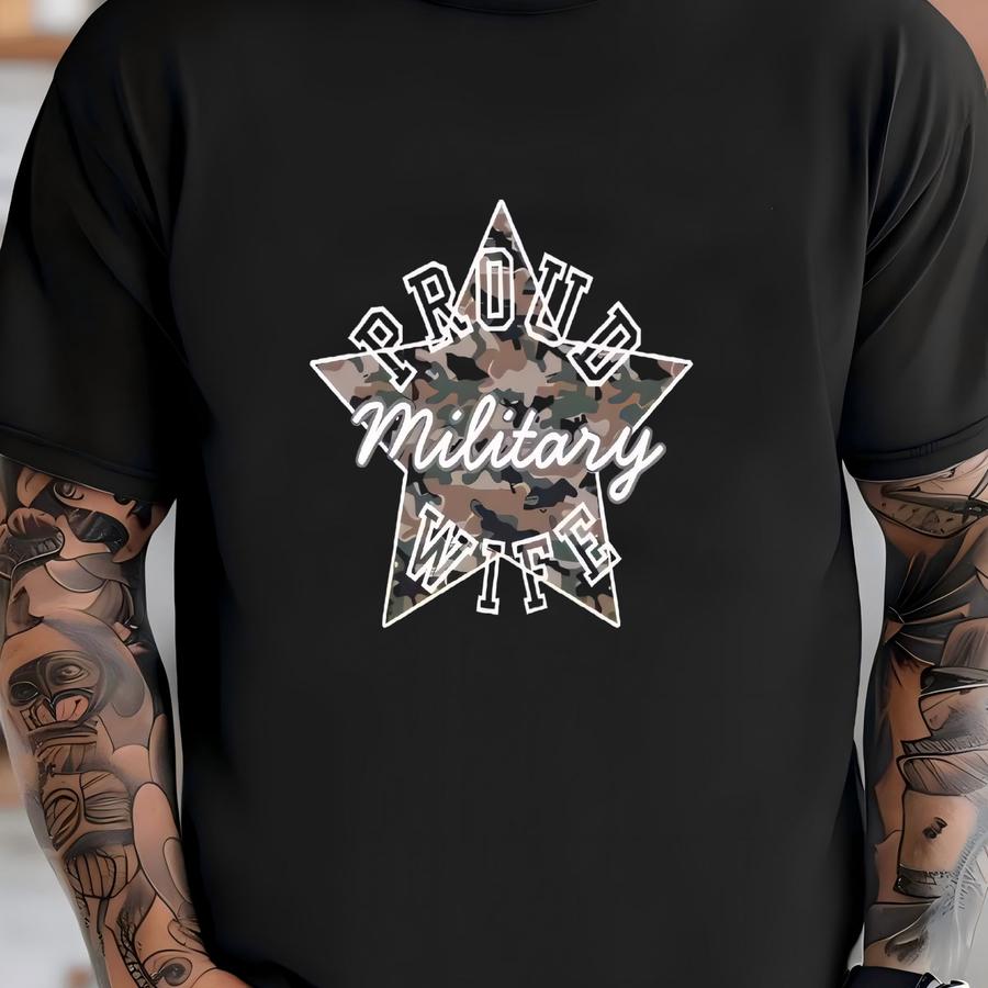 Military Wife Camo Star Tee, Patriotic Camouflage Hoodie, Unisex Casual Shirt For Marines Fans T-shirt