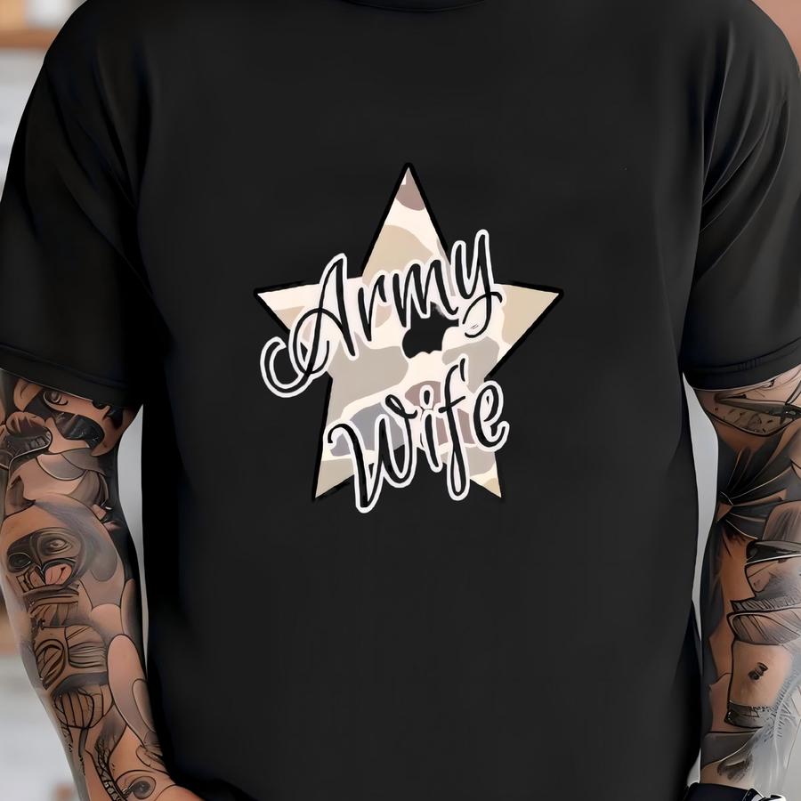 Military Wife Duck Camo Star Tee, Patriotic Camouflage Hoodie, Unisex Casual Shirt For Wife, Veteran Support Apparel, Military Gift, T-shirt