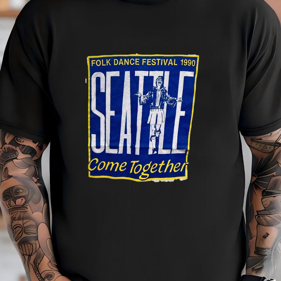 Vintage 1990 Seattle Folk Dance Festival Come Together Phi Delta Phi Greek Event Cultural Heritage Blue Yellow Graphic Tee Size M T-shirt