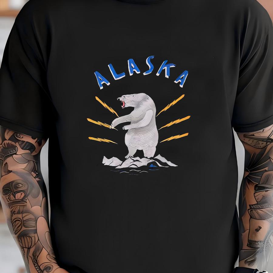 Y2k Y Alaska Sweatshirt Medium Vintage Polar Bear Sweater Jumper Animal Graphic Black Size M T-shirt