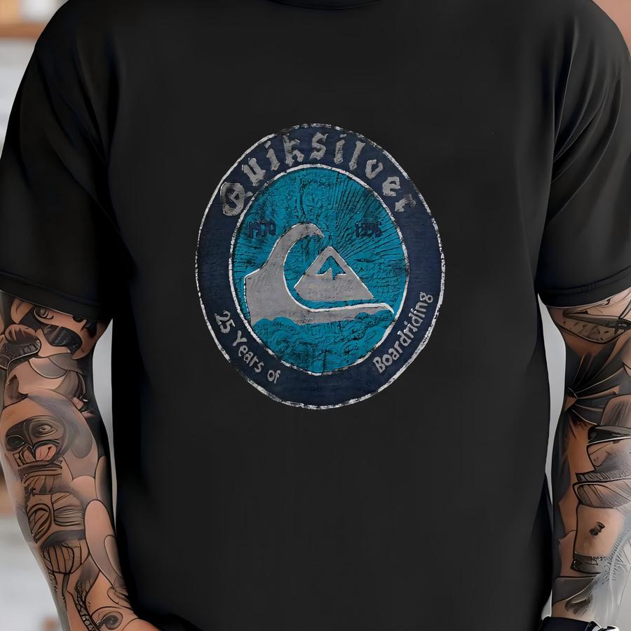 Vintage 1995 Quiksilver 25 Years Of Boarding Double Sided Surfing Graphic Tee Retro Ocean Wave Black Faded Streetwear Skater Style Shirt Xl T-shirt