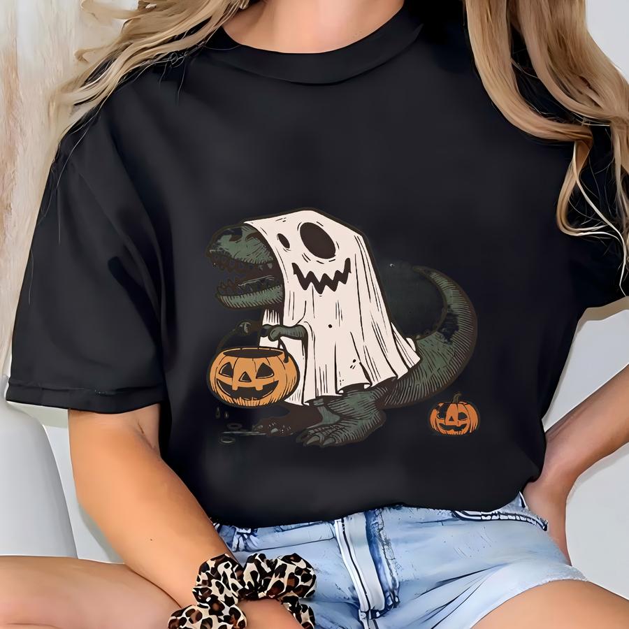 Halloween Dinosaur Sweatshirt, Spooky Saurus Rex Shirt, Funny Halloween Gift, T-rex Skeleton Hoodie, Halloween Season Gift T-shirt