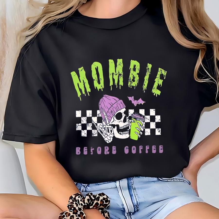 Mombie Before Coffee Sweatshirt Funny Zombie Mom Tee, Spooky Halloween Sweatshirt For Moms, Funny Halloween Mom Crewneck, Gift For Mom T-shirt