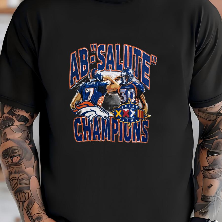 Vintage 1997 Denver Broncos Super Bowl Xxxii Champions Elway Davis Football Graphic Tee Sports Retro American Team Logo Shirt Size S T-shirt