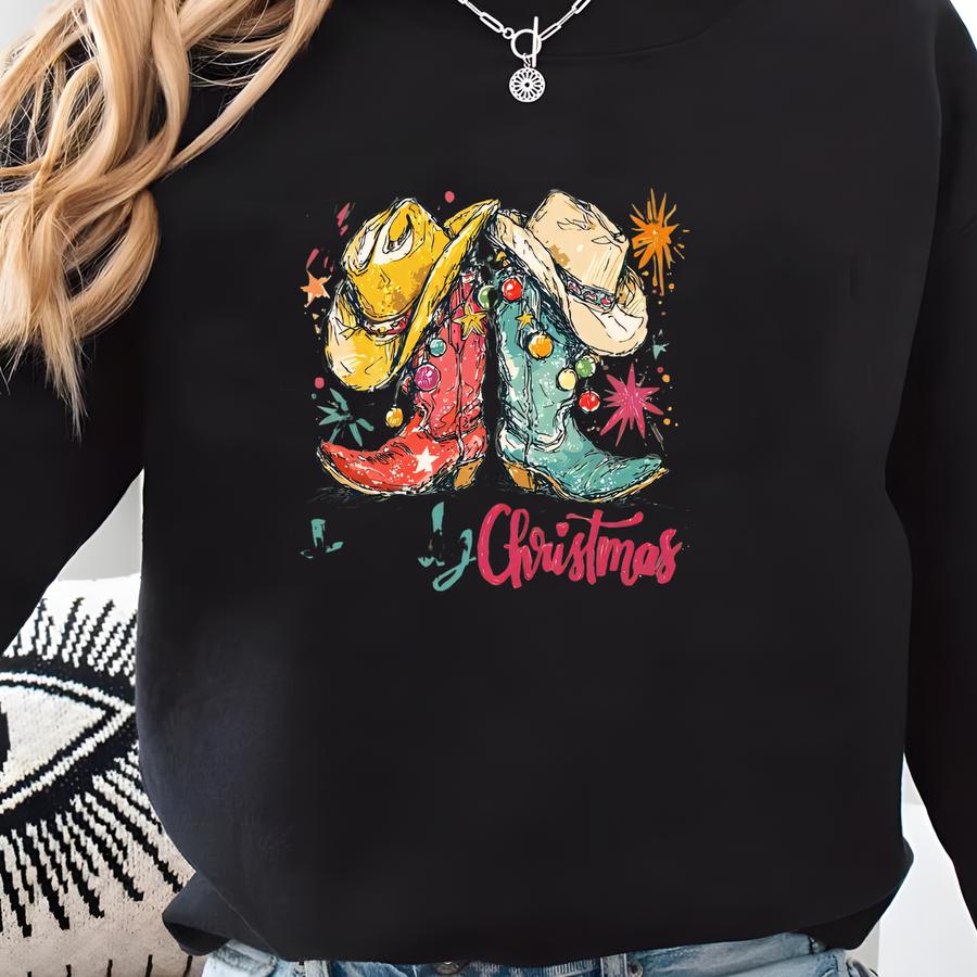 Howdy Christmas Shirt, Cowboy Christmas Shirt, Western Christmas Sweatshirt, Merry Christmas Shirt, Country Xmas Tee, Cowboy Xmas Tree Shirt Sweatshirt