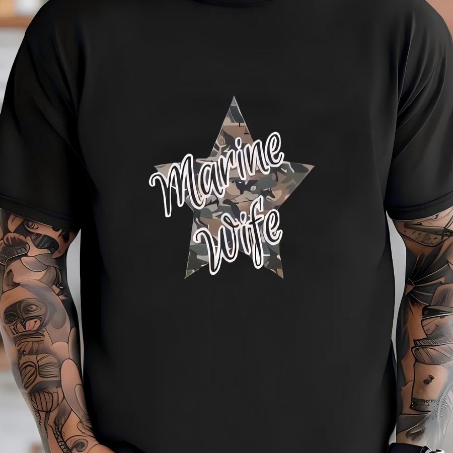 Marine Wife, Camo Star Tee, Patriotic Hoodie, Unisex Casual Shirt For Wife, Veteran Support Apparel, Military Gift, Military Spouse T-shirt