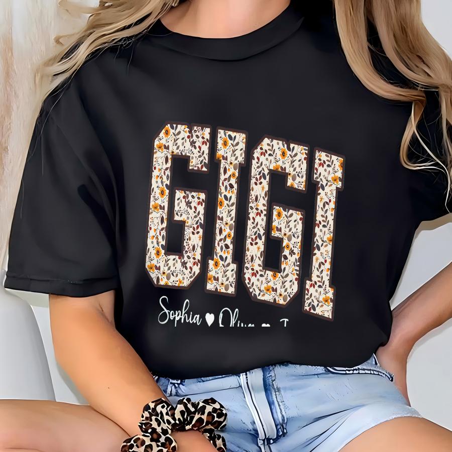 Personalized Gigi Sweatshirt With Grandkids Names, Boho Floral Gigi Sweater, Gift For Gigi, Grammy Gift, Mothers Day Gift, New Grandma Gift T-shirt