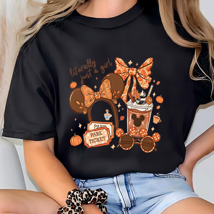 Literally Just A Girl Halloween Shirt, Bow Coffee Tee, Pumpkin Fall Tee, Land Halloween Tee, Girl's Trip T-shirt