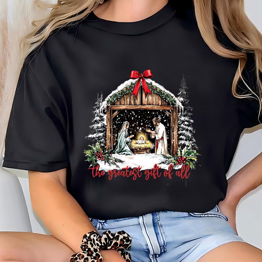 The Greatest Gift Of All Christmas Sweatshirt, Christian Christmas Sweater, Matthew 1:21 Bible Shirt,xmas Jesus Lover Hoodie, Religious Tee T-shirt