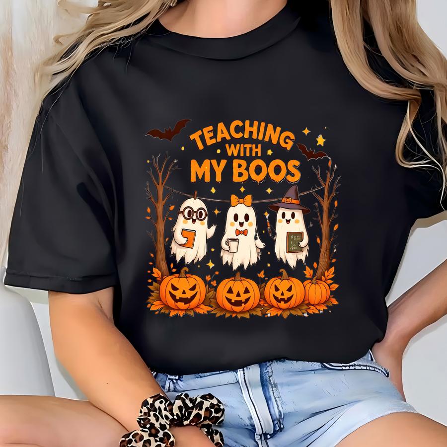 Halloween Teaching My Boos Sweatshirt, Halloween Gift Sweatshirt, Halloween Teacher Gift, Halloween Booklover Sweatshirt T-shirt
