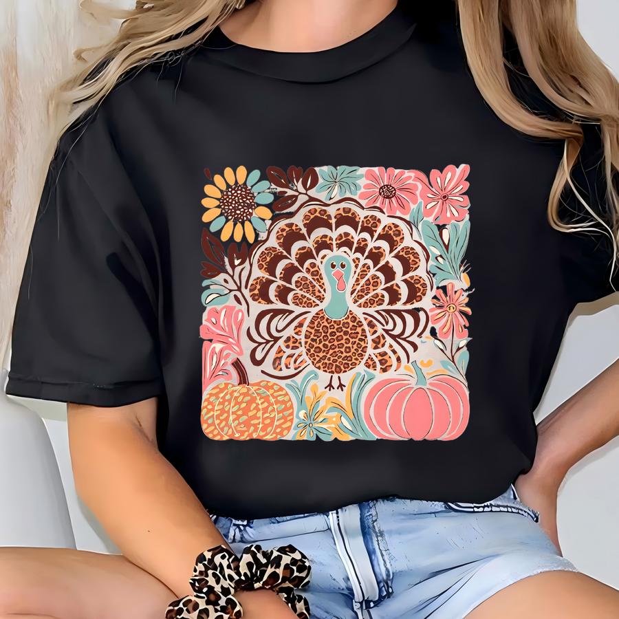 Boho Floral Turkey Sweatshirt, Turkey Hoodie, Thanksgiving Sweat, Gobble Hoodie, Fall Turkey Hoodie, Thanksgiving Sweat, Pumpkin Lover Sweat T-shirt