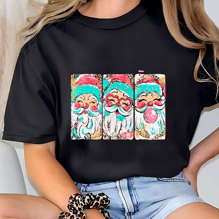 Retro Santa Christmas Sweatshirt, Retro Checkered Vintage Santa Sweater, Cute Holiday Crewneck Classic Christmas, Womens Holiday Sweatshirt T-shirt