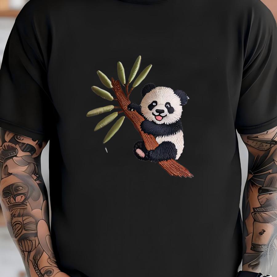 Cute Panda On Tree Branch Y , Nature Inspired Hat, Animal Lover Gift For Everyday Wear T-shirt