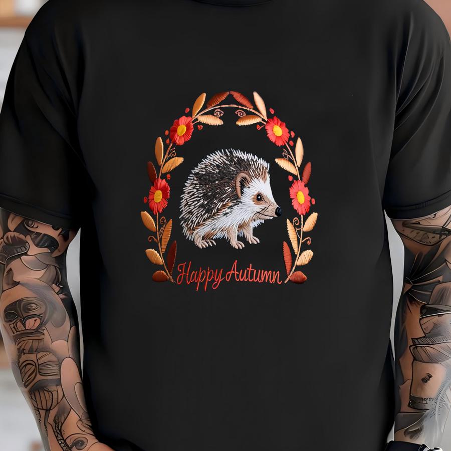 Whimsical Hedgehog With Floral Y Hat, Nature Theme Hat, Perfect Gift For Garden Or Animal Lovers T-shirt