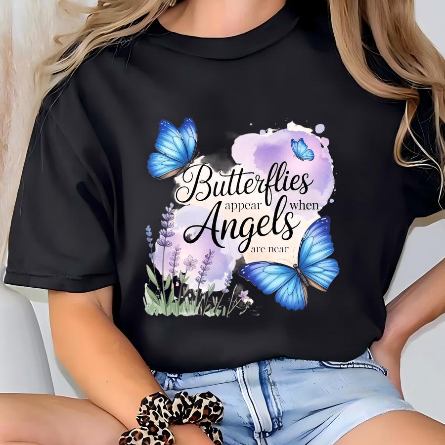 Butterflies Angels Near Hoodie, Remembrance Shirt, Memorial Gift, Loss Of Loved One, Sympathy Gift, Bereavement Shirt, Angel Wings Tee T-shirt