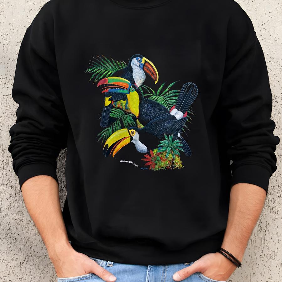 Vintage 90s Toucan T-shirt Size L Simbads Birds Pets Art Tropical Rainforest Bird Watching Colorful Animal Nature Wildlife Jungle Theme Sweatshirt