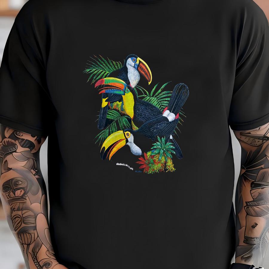Vintage 90s Toucan Hoodie Size L Simbads Birds Pets Art Tropical Rainforest Bird Watching Colorful Animal Nature Wildlife Jungle Theme T-shirt