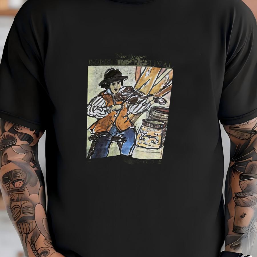 Vintage 2002 Northwest Folklife Festival Hoodie Size Xl Seattle Staff Tee Folk Music Fiddle Player Art Souvenir Community Event Musician T-shirt