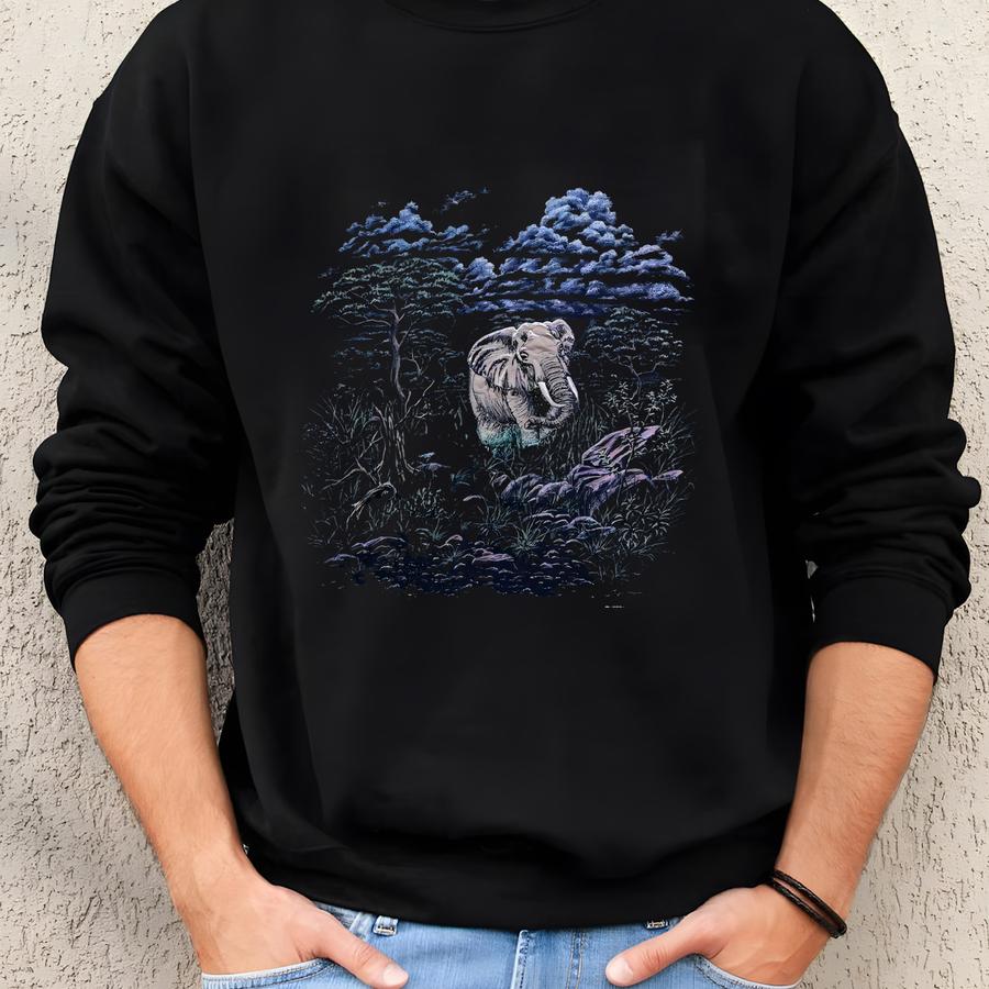 Vintage 90s Kansas City Zoo Elephant T-shirt Size Xl Stitch Art S Dittrich Tee Wildlife Animal Nature Night Scene Puffy Print Art Safari Top Sweatshirt