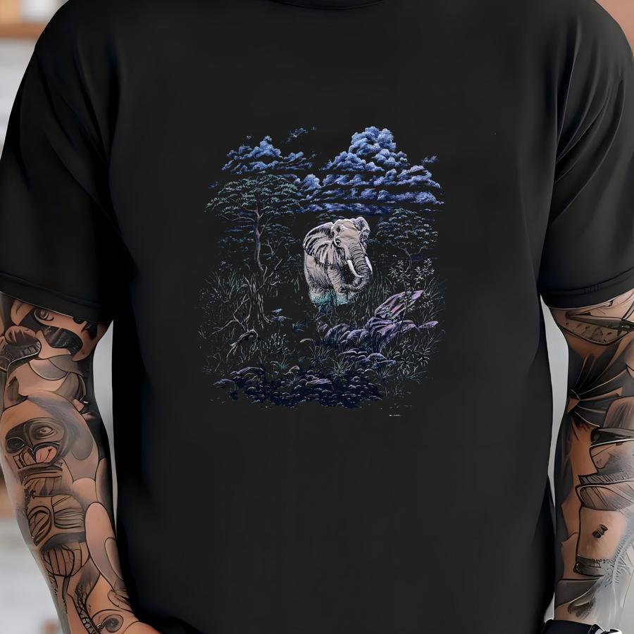 Vintage 90s Kansas City Zoo Elephant Hoodie Size Xl Stitch Art S Dittrich Tee Wildlife Animal Nature Night Scene Puffy Print Art Safari Top T-shirt