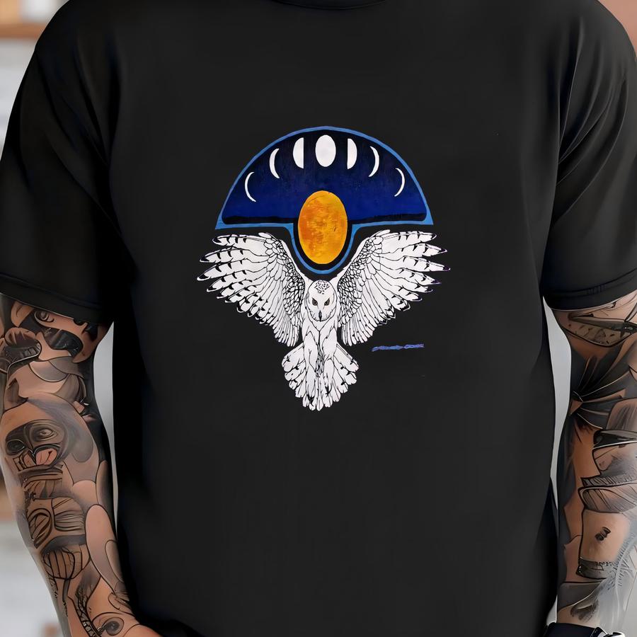 Vintage 1989 Snowy Owl Hoodie Size M Moon Phases Art Tee Aeren Oskananu Nature Bird Wildlife Night Sky Animal Celestial Single Stitch Shirt T-shirt