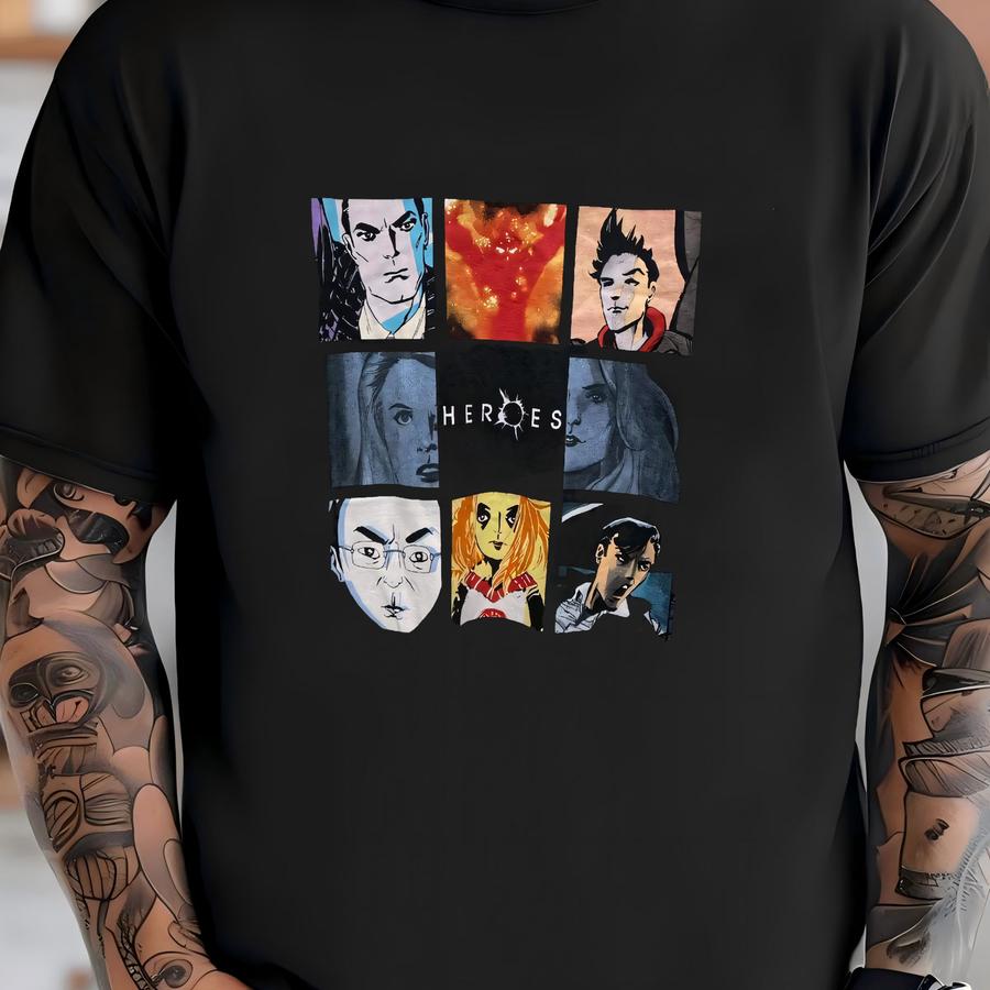 Vintage 2000s Heroes Tv Show Hoodie Size Xl Nbc Studios Promo Tee Comic Art Sci Fi Superhero Character Grid Save The Cheerleader Y2k Series T-shirt