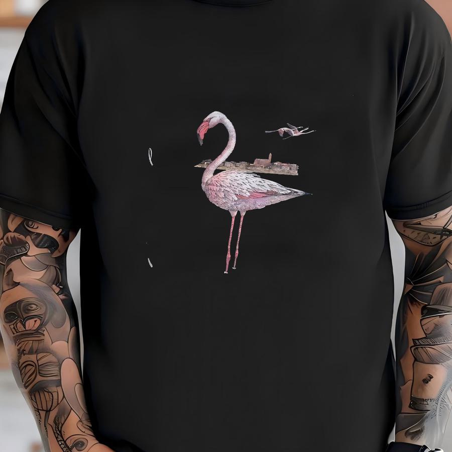 Vintage 90s Io Vivo In Sardegna Hoodie Size L Flamingo Art Tee Fenicottero Rosa Italy Italian Souvenir Bird Wildlife Nature Pnicopterus T-shirt