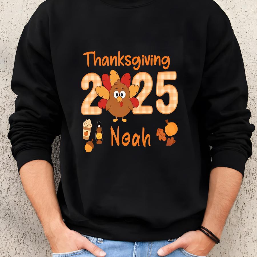 Custom Turkey Kids Tee, Thanksgiving 2025 Family Shirts, Personalized Thanksgiving Group T-shirts, Family Reunion Outfit Sweatshirt