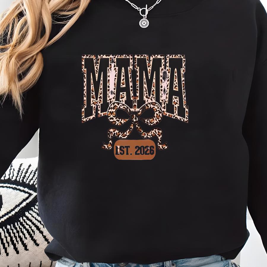 Leopard Mama Sweatshirt | Personalized Mama Est. 2026 Hoodie | Custom Mama Gift Sweatshirt