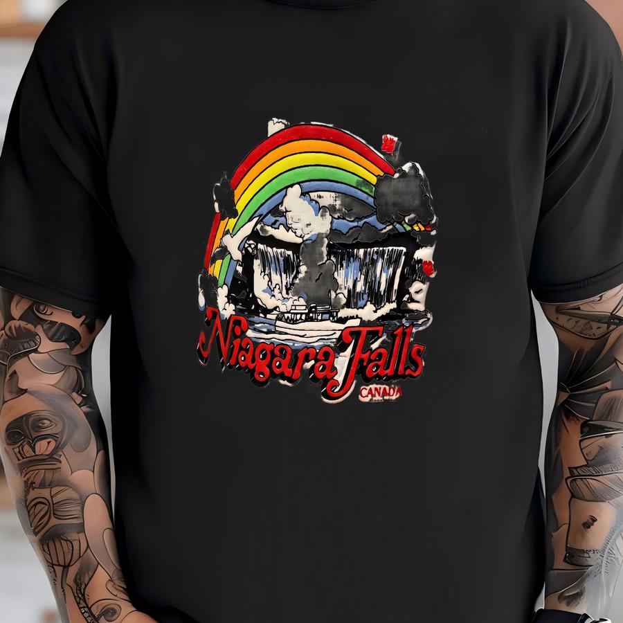 Vintage Niagara Falls Trucker Mesh Hat Rainbow T-shirt