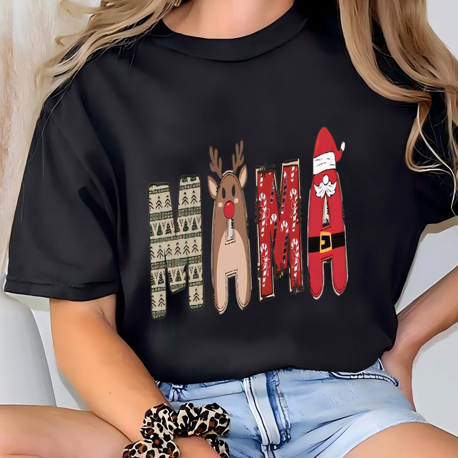 Christmas Mama Claus Sweatshirt, Family Matching Christmas Sweatshirt, Family Pj Sweatshirts, Santa Reindeer Letters Christmas Hoodie T-shirt