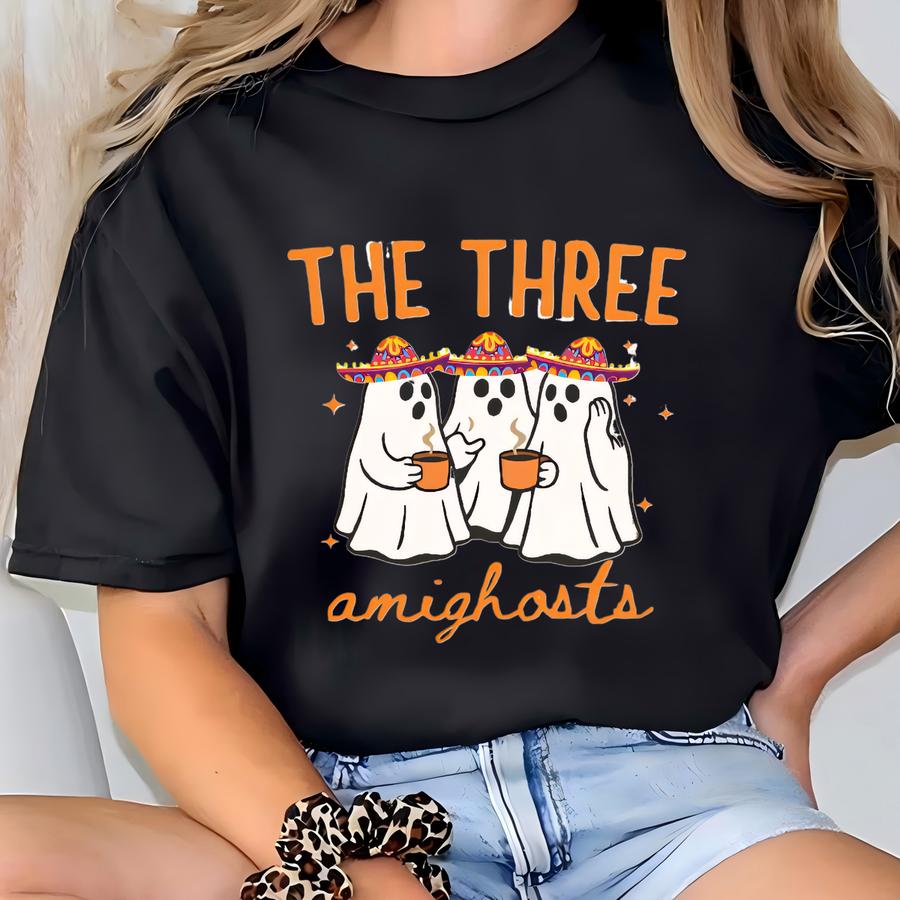 The Three Amighosts Shirt Funny Halloween Ghost Tee Mexican Fiesta Costume Top Spooky Cute Sombrero Ghost Shirt Punny Halloween Shirts Cute T-shirt