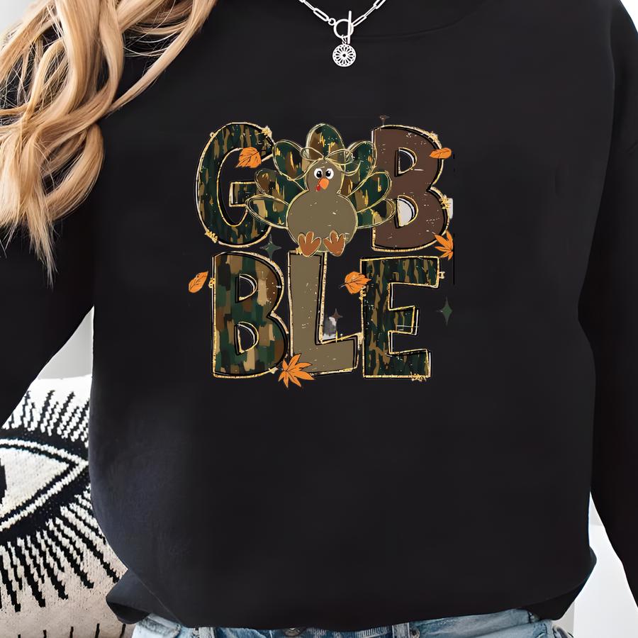 Gobble Shirt Or Sweatshirt For Girls Women, Mommy And Me Thanksgiving Outfit, Toddler Girls, Camouflage Turkey Baby Girl Bodysuit, Sweatshirt