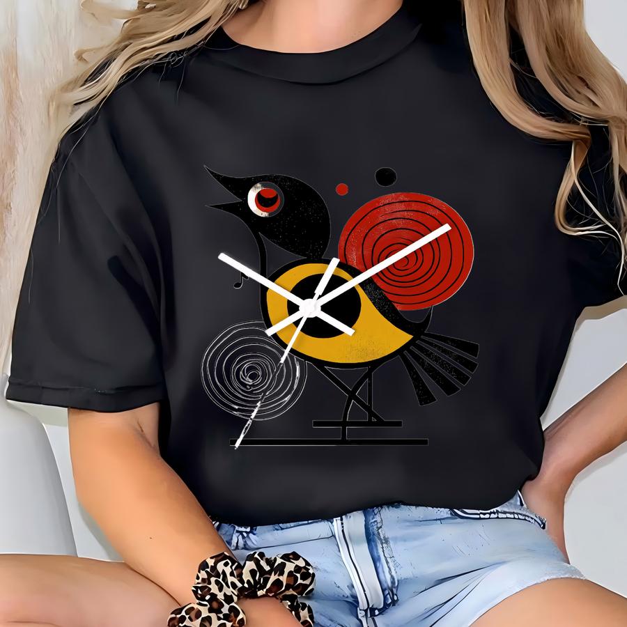 Modern Bird Wall Clock - Minimalist Wooden Clock With Geometric Style - Nature Inspired Home Decor T-shirt