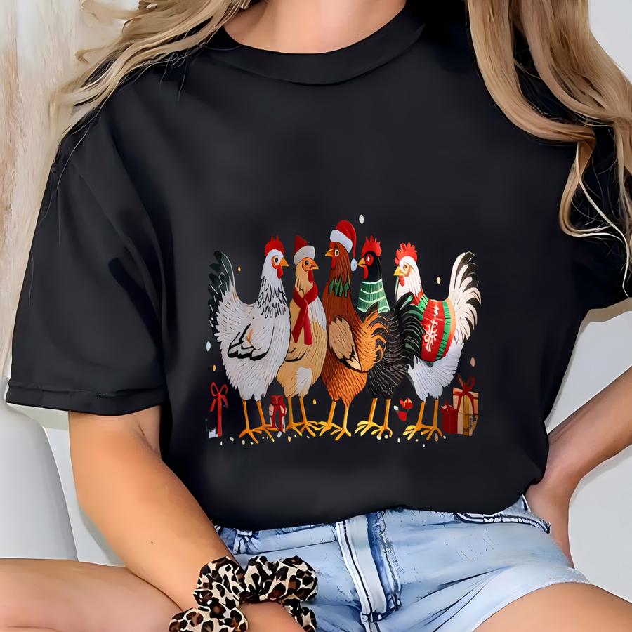 Christmas Chicken Sweatshirt, Funny Farm Animal Y Shirt, Merry Christmas Shirt, Merry And Bright Hoodie, Winter Gift T-shirt