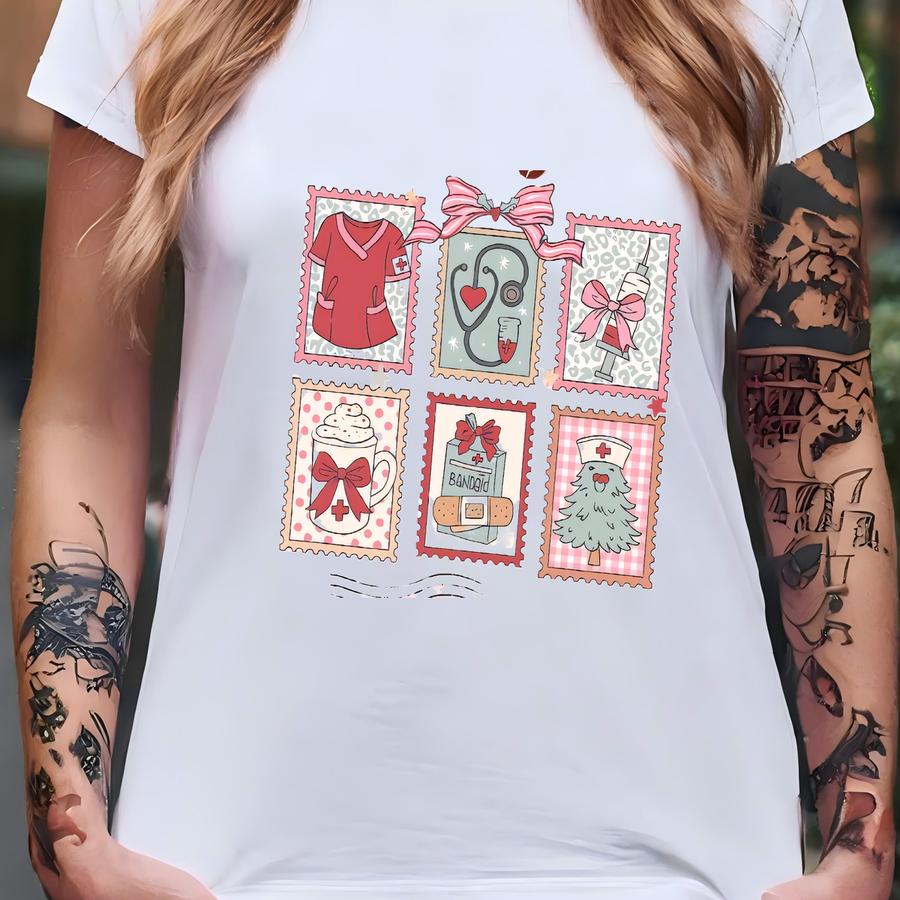 ® Coquette Nurse Christmas Shirt, Pink Holiday Tee With Postage Stamps, Cute Gift For Rn, Nursing School Shirt, Xmas Apparel T-shirt ® Coquette Nurse Christmas Shirt, Pink Holiday Tee With Postage Stamps, Cute Gift For Rn, Nursing School Shirt, Xmas Apparel T-shirt