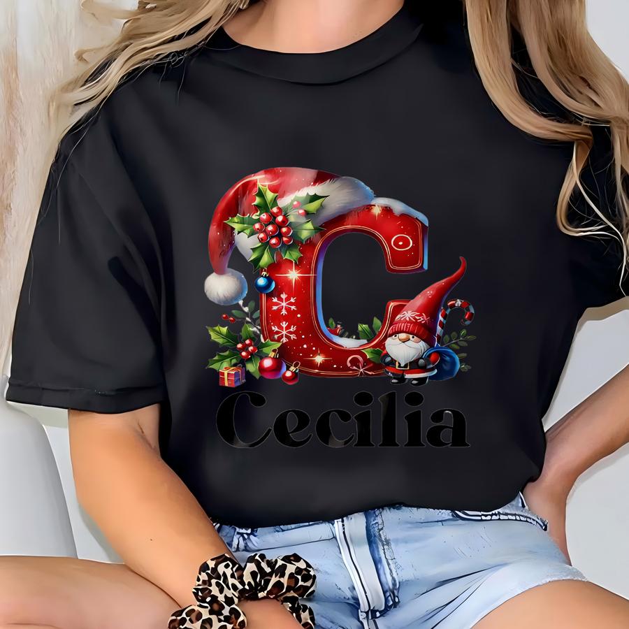 Custom Christmas Tee, Personalized Name Christmas Canvas, Monogram Tee, Tis The Season, Santa Gift Kids, Reusables T-shirt