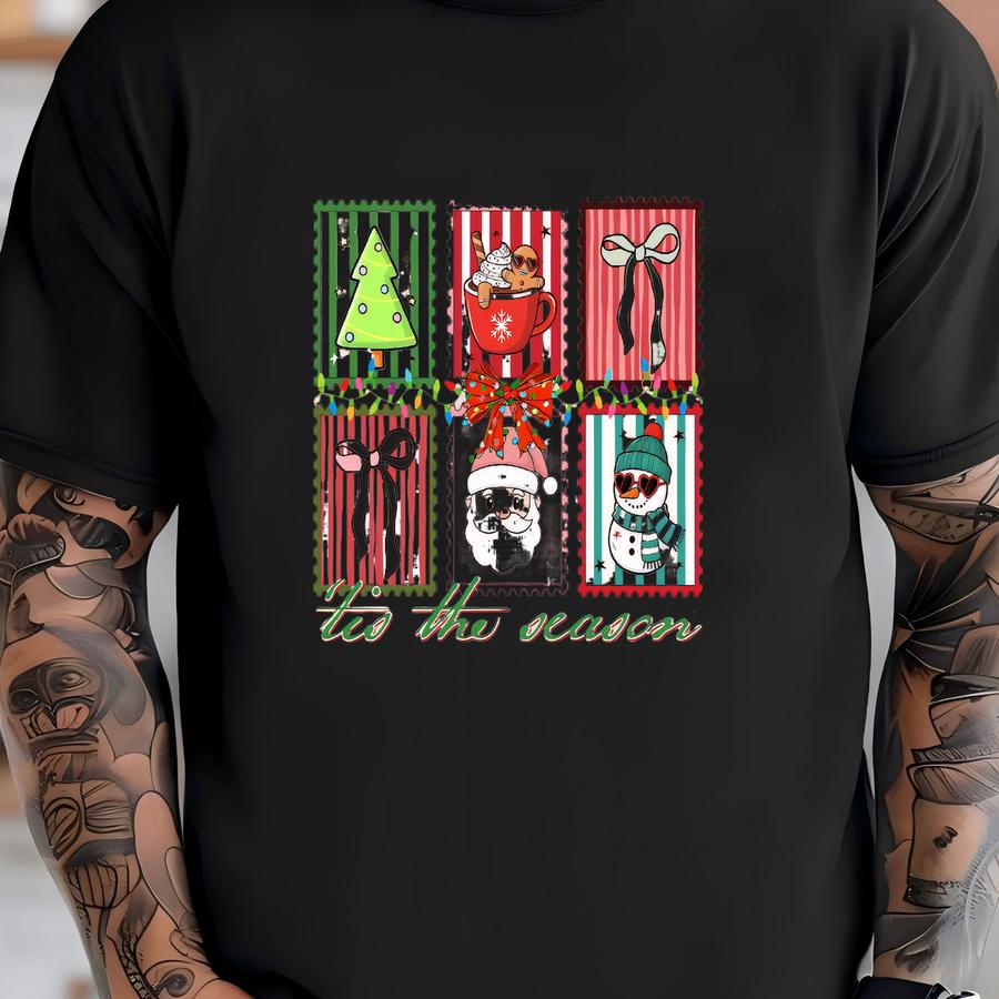 Retro Christmas Shirt, Tis The Season Shirt, Cozy Winter Holiday Tee, Christmas Hoodie With Bow T-shirt