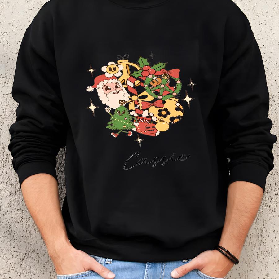 Groovy Christmas Tumbler, Retro Santa Cup, Holiday Peace Tumbler, Personalized Christmas Drinkware, Festive Gift Idea, Winter Holiday Cup Sweatshirt