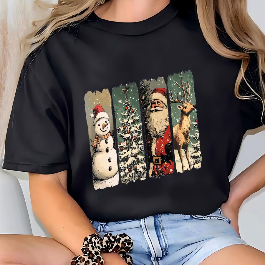 Vintage Christmas Tumbler, Santa Snowman Reindeer Cup, Personalized Christmas Gift, Holiday Drinkware, Winter Wonderland Cup T-shirt