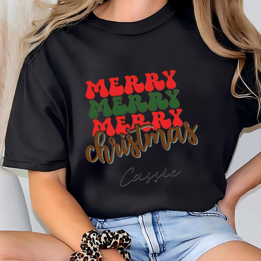 Retro Merry Christmas Tumbler, Personalized Holiday Cup, Christmas Gift For Her, Winter Celebration Drinkware, Custom Name Xmas Tumbler T-shirt