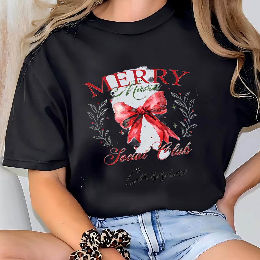 Merry Mama Social Club Tumbler, Personalized Christmas Cup, Mom Holiday Gift, Wife Present, Sister Birthday Cup, Custom Name Tumbler T-shirt