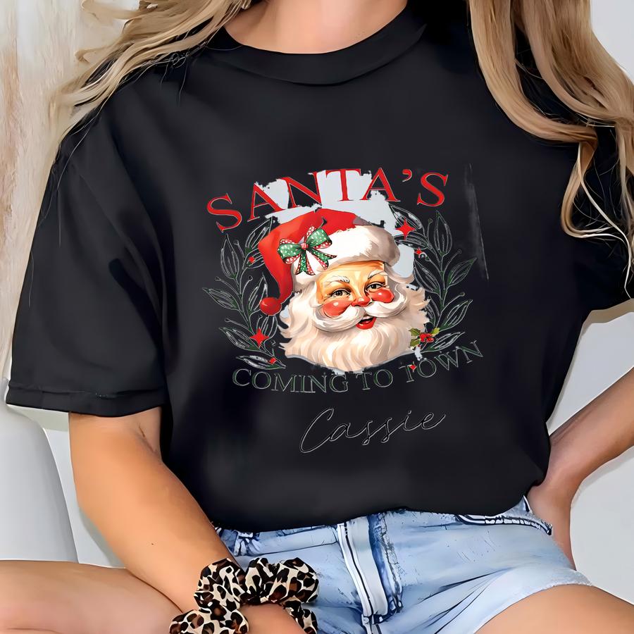Santa's Coming To Town Tumbler, Personalized Christmas Cup, Holiday Gift Idea, Custom Name Tumbler, Festive Drinkware T-shirt